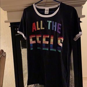 PINK Large Ringer Tee with Rainbow Graphic